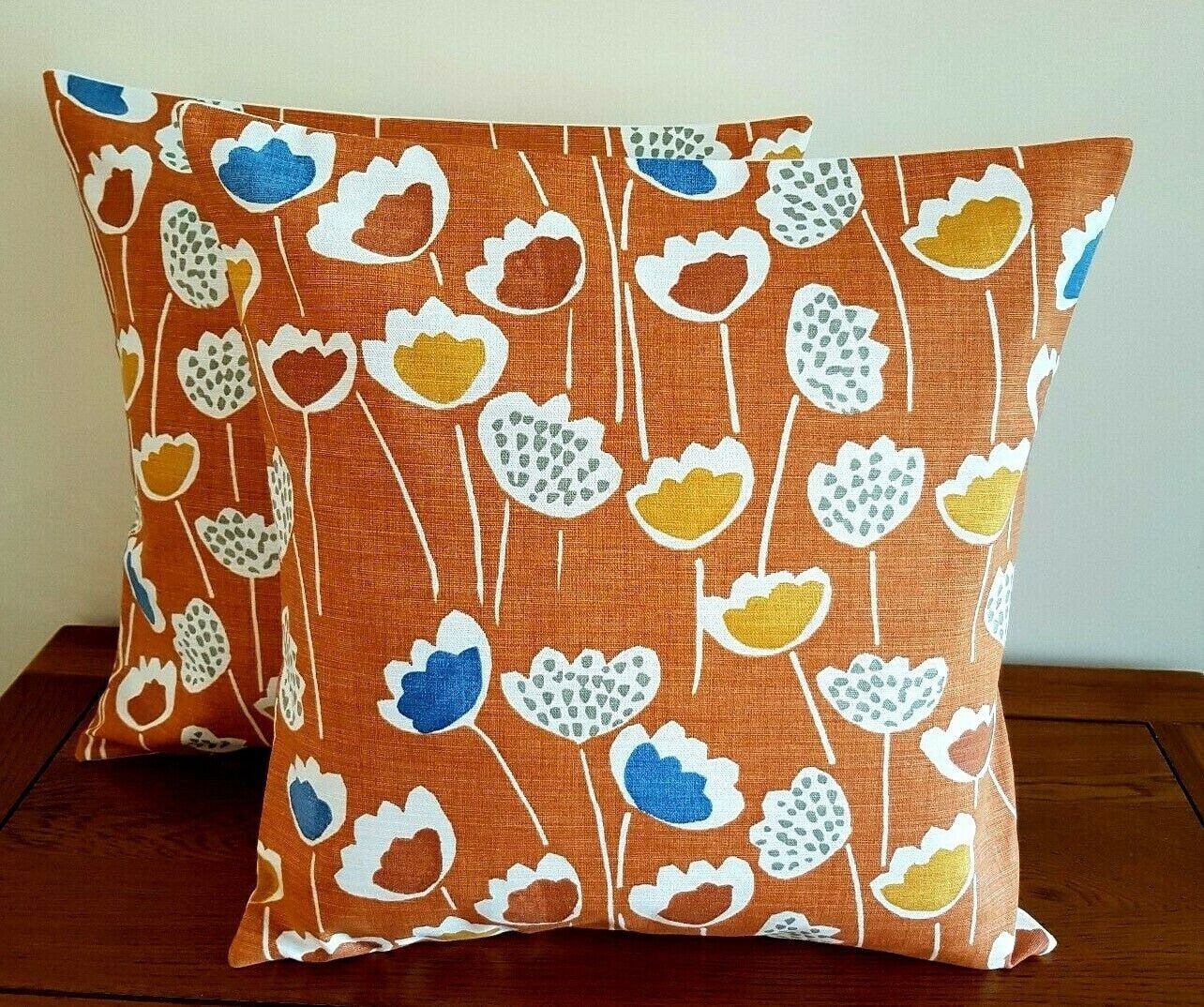 Cushion Cover 10" 12" 14" 16" 17" 18" 20" 22" 24" 26" Prestigious Textiles Meeko Clara Mango Orange Blue Floral Design Handmade 100% Cotton - CushionCoverAndDecor