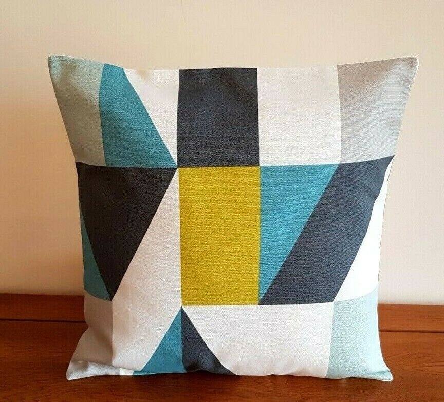 Cushion Cover 10" 12" 14" 16" 17" 18" 20" 22" 24" 26" Scion Nuevo Blue Lime Geometric Design 100% Cotton Handmade - CushionCoverAndDecor