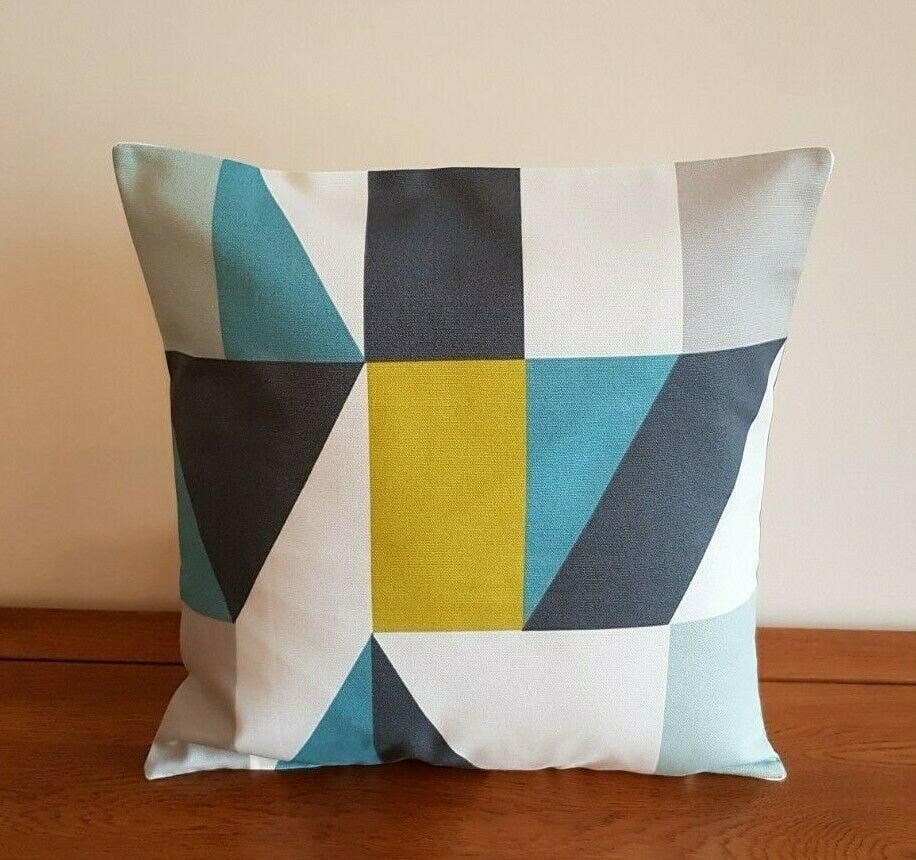 Cushion Cover 10" 12" 14" 16" 17" 18" 20" 22" 24" 26" Scion Nuevo Blue Lime Geometric Design 100% Cotton Handmade - CushionCoverAndDecor