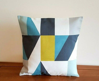 Cushion Cover 10" 12" 14" 16" 17" 18" 20" 22" 24" 26" Scion Nuevo Blue Lime Geometric Design 100% Cotton Handmade - CushionCoverAndDecor