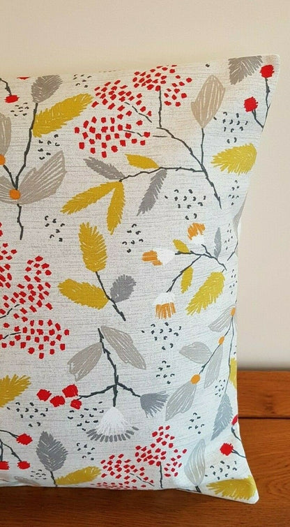 Cushion Cover Ashley Wilde Scandi Trail Grey Red Yellow Floral Design 10" 12" 14" 16" 17" 18" 20" 22" 24" 26" Handmade 100% Cotton - CushionCoverAndDecor