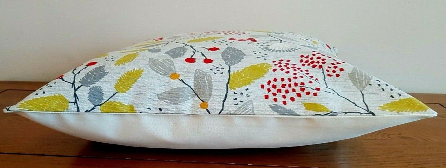 Cushion Cover Ashley Wilde Scandi Trail Grey Red Yellow Floral Design 10" 12" 14" 16" 17" 18" 20" 22" 24" 26" Handmade 100% Cotton - CushionCoverAndDecor