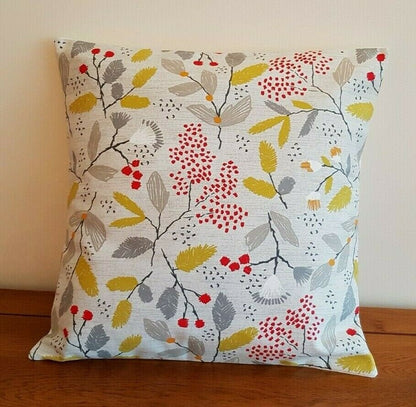 Cushion Cover Ashley Wilde Scandi Trail Grey Red Yellow Floral Design 10" 12" 14" 16" 17" 18" 20" 22" 24" 26" Handmade 100% Cotton - CushionCoverAndDecor