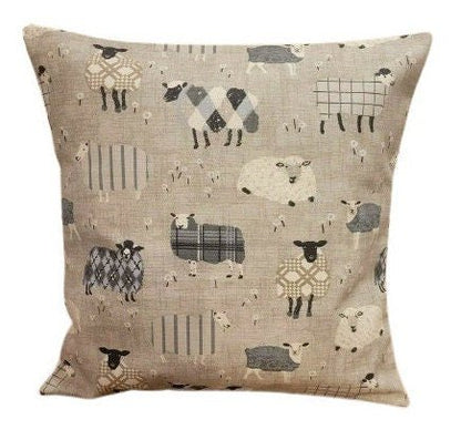 Cushion Cover Baa Baa Sheep Beige Grey Charcoal Design , Easter Cushion Cover 10" 12" 14" 16" 17" 18" 20" 22" 24" 26" Handmade 100% Cotton - CushionCoverAndDecor