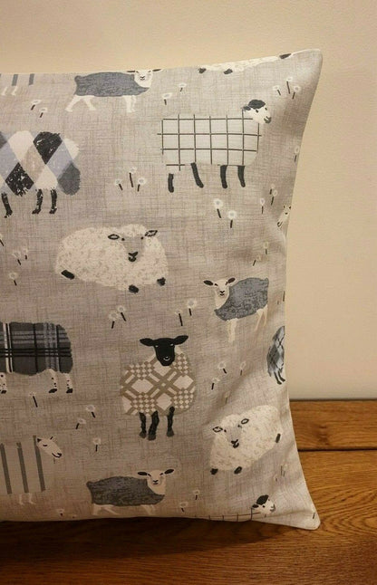 Cushion Cover Baa Baa Sheep Beige Grey Charcoal Design , Easter Cushion Cover 10" 12" 14" 16" 17" 18" 20" 22" 24" 26" Handmade 100% Cotton - CushionCoverAndDecor