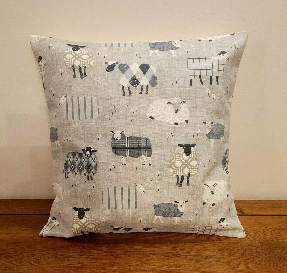 Cushion Cover Baa Baa Sheep Beige Grey Charcoal Design , Easter Cushion Cover 10" 12" 14" 16" 17" 18" 20" 22" 24" 26" Handmade 100% Cotton - CushionCoverAndDecor