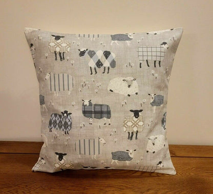 Cushion Cover Baa Baa Sheep Beige Grey Charcoal Design , Easter Cushion Cover 10" 12" 14" 16" 17" 18" 20" 22" 24" 26" Handmade 100% Cotton - CushionCoverAndDecor