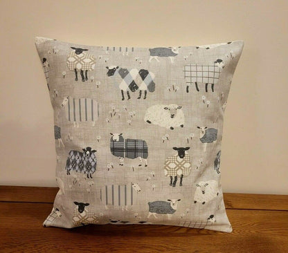 Cushion Cover Baa Baa Sheep Beige Grey Charcoal Design , Easter Cushion Cover 10" 12" 14" 16" 17" 18" 20" 22" 24" 26" Handmade 100% Cotton - CushionCoverAndDecor