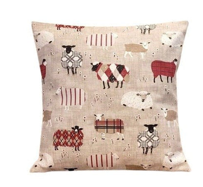 Cushion Cover Baa Baa Sheep Peony Red Beige Design , Easter Cushion Cover 10" 12" 14" 16" 17" 18" 20" 22" 24" 26" Handmade 100% Cotton - CushionCoverAndDecor