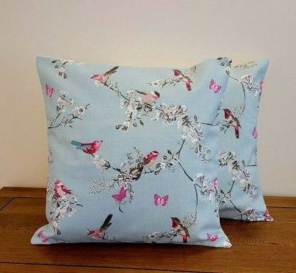 Cushion Cover Beautiful Birds Floral Blue Pink Design 10" 12" 14" 16" 17" 18" 20" 22" 24" 26" 100% Cotton Handmade - CushionCoverAndDecor