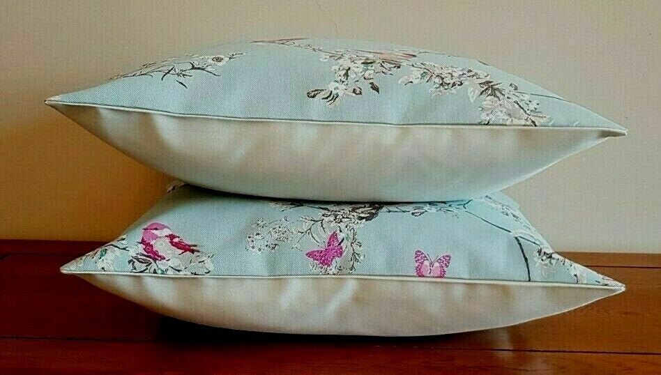 Cushion Cover Beautiful Birds Floral Blue Pink Design 10" 12" 14" 16" 17" 18" 20" 22" 24" 26" 100% Cotton Handmade - CushionCoverAndDecor