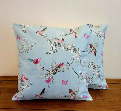 Cushion Cover Beautiful Birds Floral Blue Pink Design 10" 12" 14" 16" 17" 18" 20" 22" 24" 26" 100% Cotton Handmade - CushionCoverAndDecor