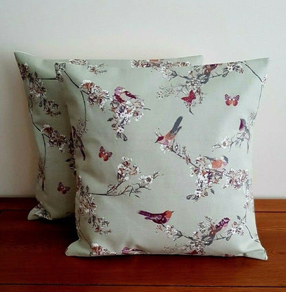 Cushion Cover Beautiful Birds Floral Sage Green Purple Design 10" 12" 14" 16" 17" 18" 20" 22" 24" 26" 100% Cotton Handmade - CushionCoverAndDecor