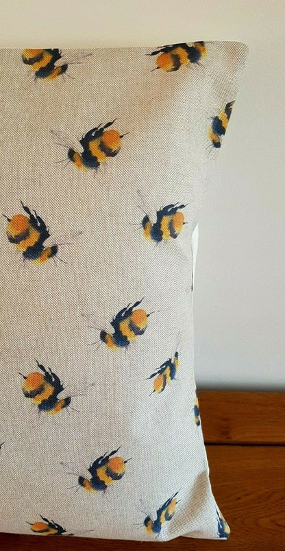 Cushion Cover Beige Yellow Bumblebee Bees Buzzy Bee Linen Cotton Rich Design 10" 12" 14" 16" 17" 18" 20" 22" 24" 26" Handmade - CushionCoverAndDecor