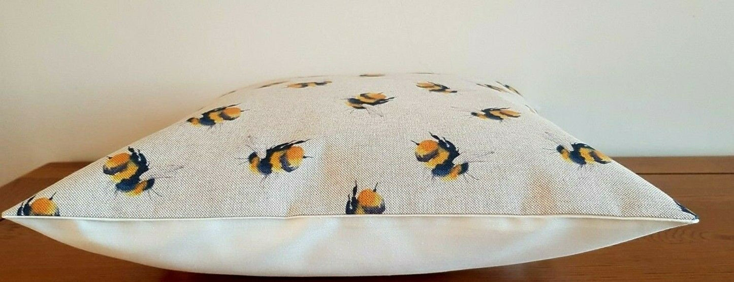 Cushion Cover Beige Yellow Bumblebee Bees Buzzy Bee Linen Cotton Rich Design 10" 12" 14" 16" 17" 18" 20" 22" 24" 26" Handmade - CushionCoverAndDecor