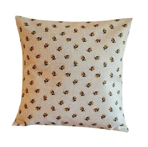 Cushion Cover Beige Yellow Bumblebee Bees Buzzy Bee Linen Cotton Rich Design 10" 12" 14" 16" 17" 18" 20" 22" 24" 26" Handmade - CushionCoverAndDecor