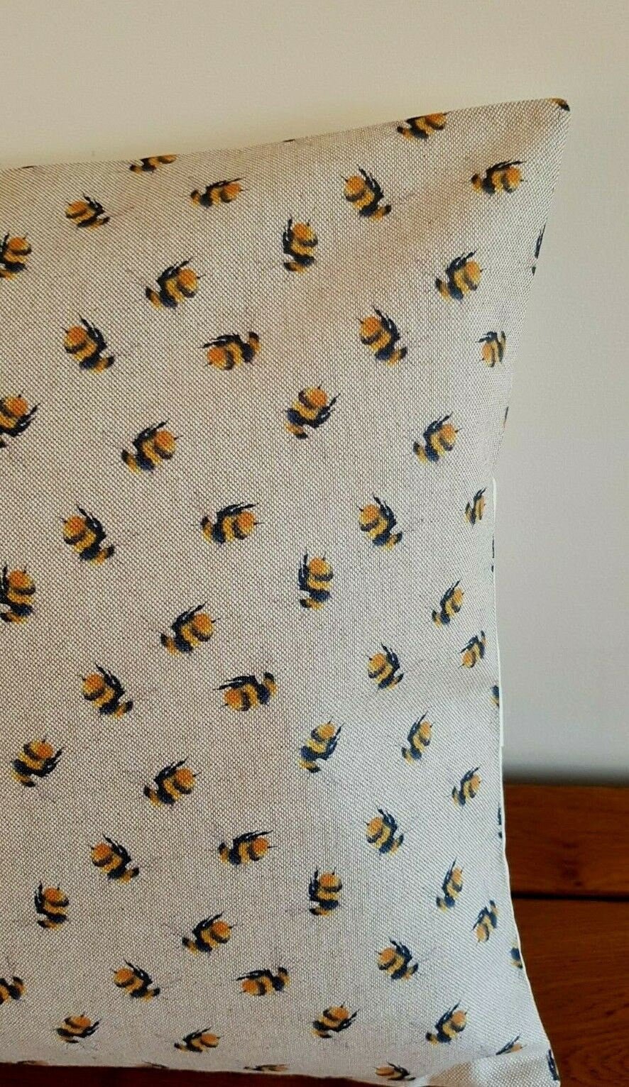 Cushion Cover Beige Yellow Bumblebee Bees Buzzy Bee Linen Cotton Rich Design 10" 12" 14" 16" 17" 18" 20" 22" 24" 26" Handmade - CushionCoverAndDecor