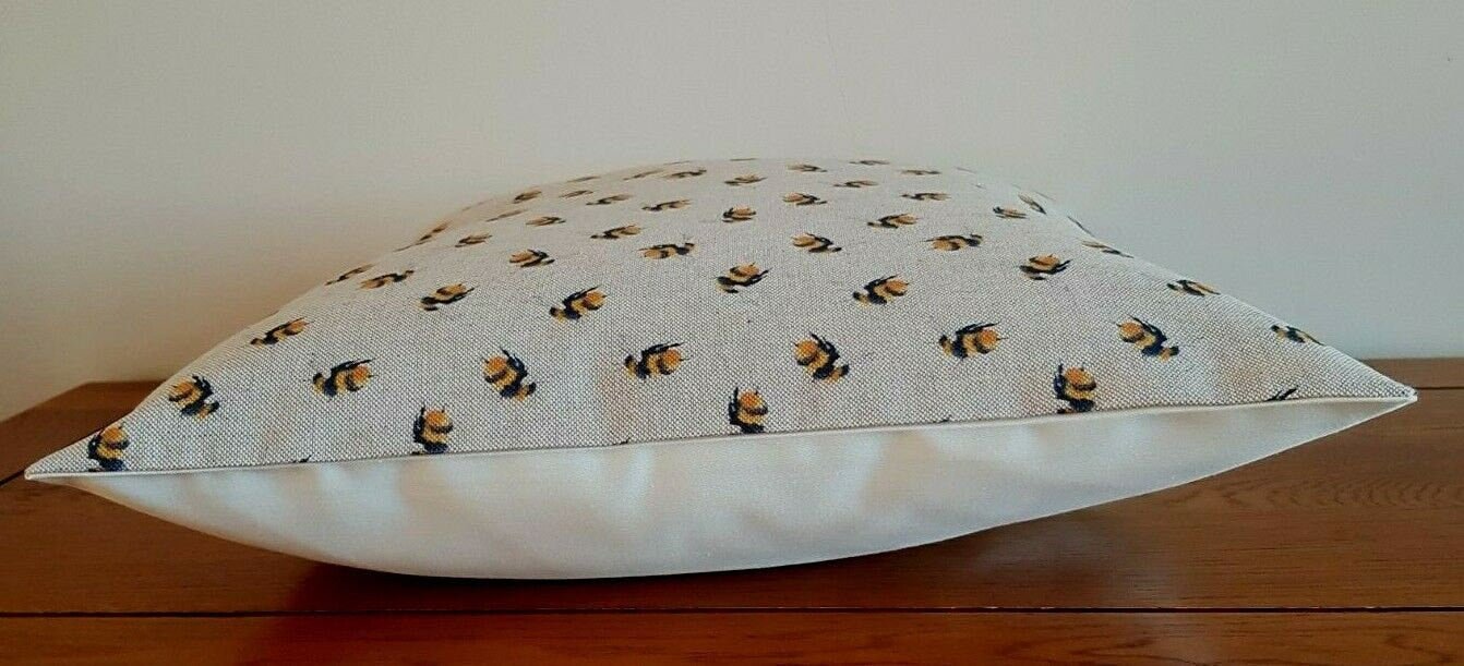 Cushion Cover Beige Yellow Bumblebee Bees Buzzy Bee Linen Cotton Rich Design 10" 12" 14" 16" 17" 18" 20" 22" 24" 26" Handmade - CushionCoverAndDecor