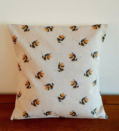 Cushion Cover Beige Yellow Bumblebee Bees Buzzy Bee Linen Cotton Rich Design 10" 12" 14" 16" 17" 18" 20" 22" 24" 26" Handmade - CushionCoverAndDecor