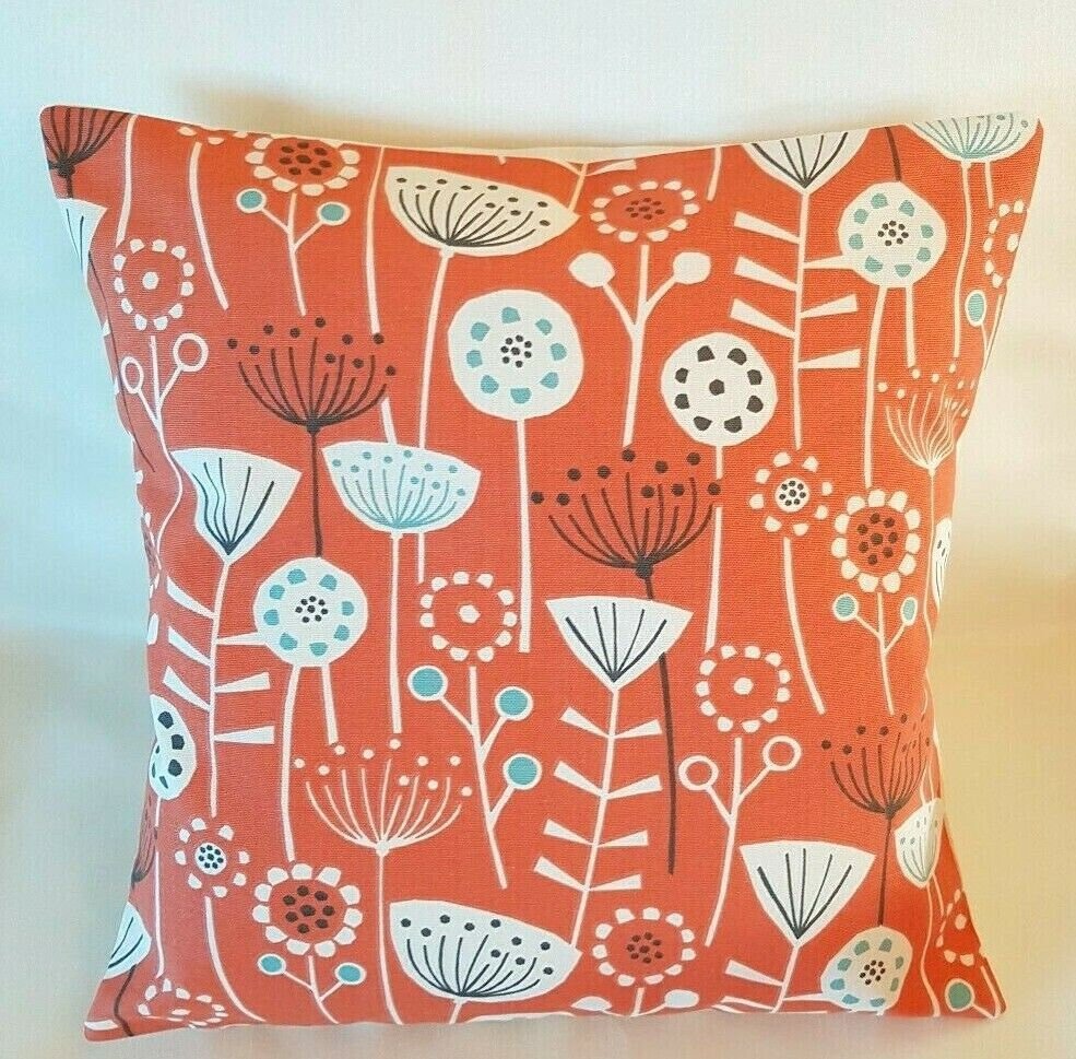 Cushion Cover Bergen Burnt Orange Scandinavian Floral Design 10" 12" 14" 16" 17" 18" 20" 22" 24" 26" Fryetts 100% Cotton Handmade - CushionCoverAndDecor