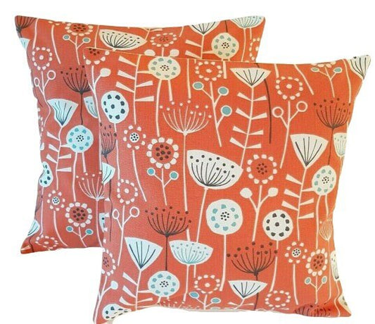 Cushion Cover Bergen Burnt Orange Scandinavian Floral Design 10" 12" 14" 16" 17" 18" 20" 22" 24" 26" Fryetts 100% Cotton Handmade - CushionCoverAndDecor