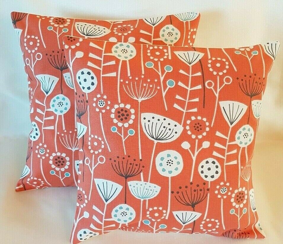 Cushion Cover Bergen Burnt Orange Scandinavian Floral Design 10" 12" 14" 16" 17" 18" 20" 22" 24" 26" Fryetts 100% Cotton Handmade - CushionCoverAndDecor