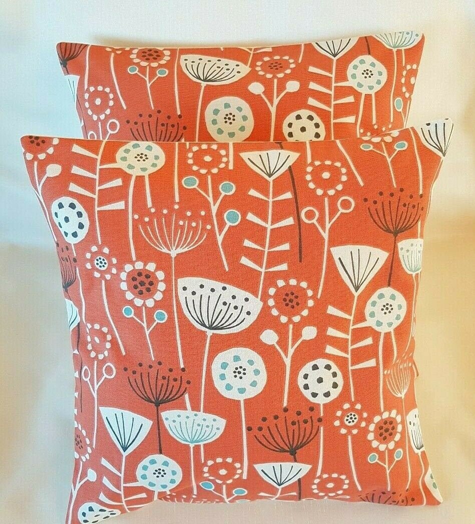 Cushion Cover Bergen Burnt Orange Scandinavian Floral Design 10" 12" 14" 16" 17" 18" 20" 22" 24" 26" Fryetts 100% Cotton Handmade - CushionCoverAndDecor