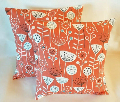 Cushion Cover Bergen Burnt Orange Scandinavian Floral Design 10" 12" 14" 16" 17" 18" 20" 22" 24" 26" Fryetts 100% Cotton Handmade - CushionCoverAndDecor