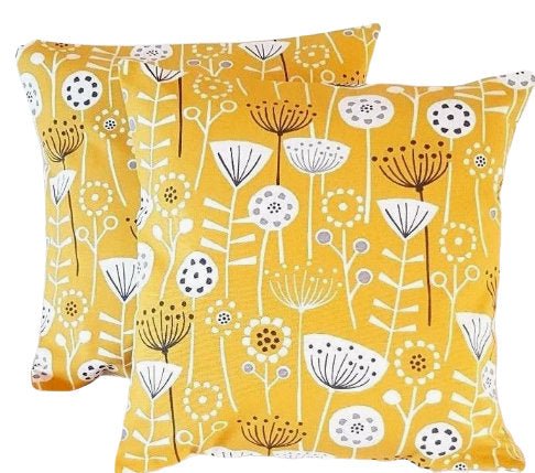 Cushion Cover Bergen Ochre Yellow Grey Floral Design 10" 12" 14" 16" 17" 18" 20" 22" 24" 26" Fryetts 100% Cotton Handmade - CushionCoverAndDecor