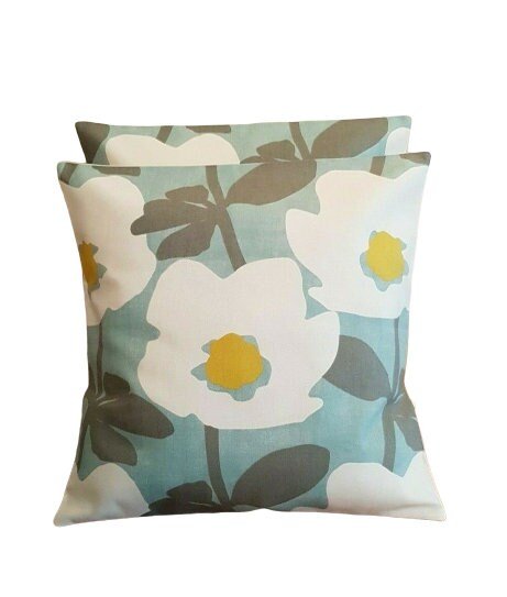 Cushion Cover Bermondsey Duck-Egg Blue Yellow Floral - CushionCoverAndDecor