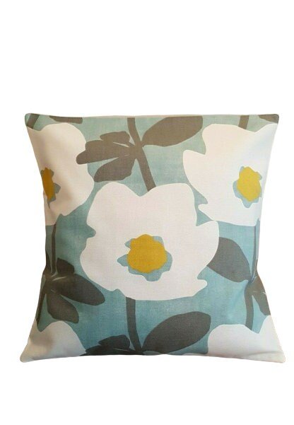 Cushion Cover Bermondsey Duck-Egg Blue Yellow Floral - CushionCoverAndDecor