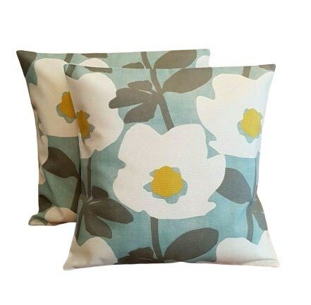 Cushion Cover Bermondsey Duck-Egg Blue Yellow Floral - CushionCoverAndDecor