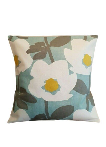 Cushion Cover Bermondsey Duck-Egg Blue Yellow Floral - CushionCoverAndDecor