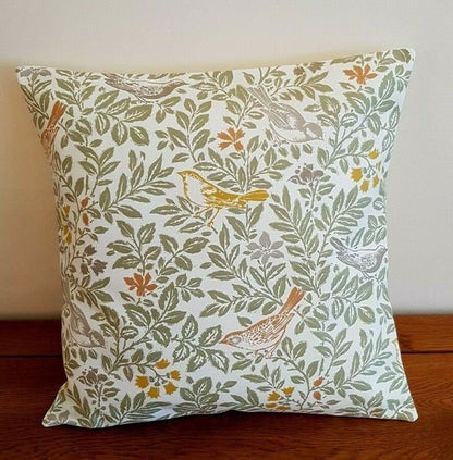 Cushion Cover Bird Song Autumn Green Orange Grey Yellow Bird Design 10" 12" 14" 16" 17" 18" 20" 22" 24" 26" Studio G Handmade 100% Cotton - CushionCoverAndDecor