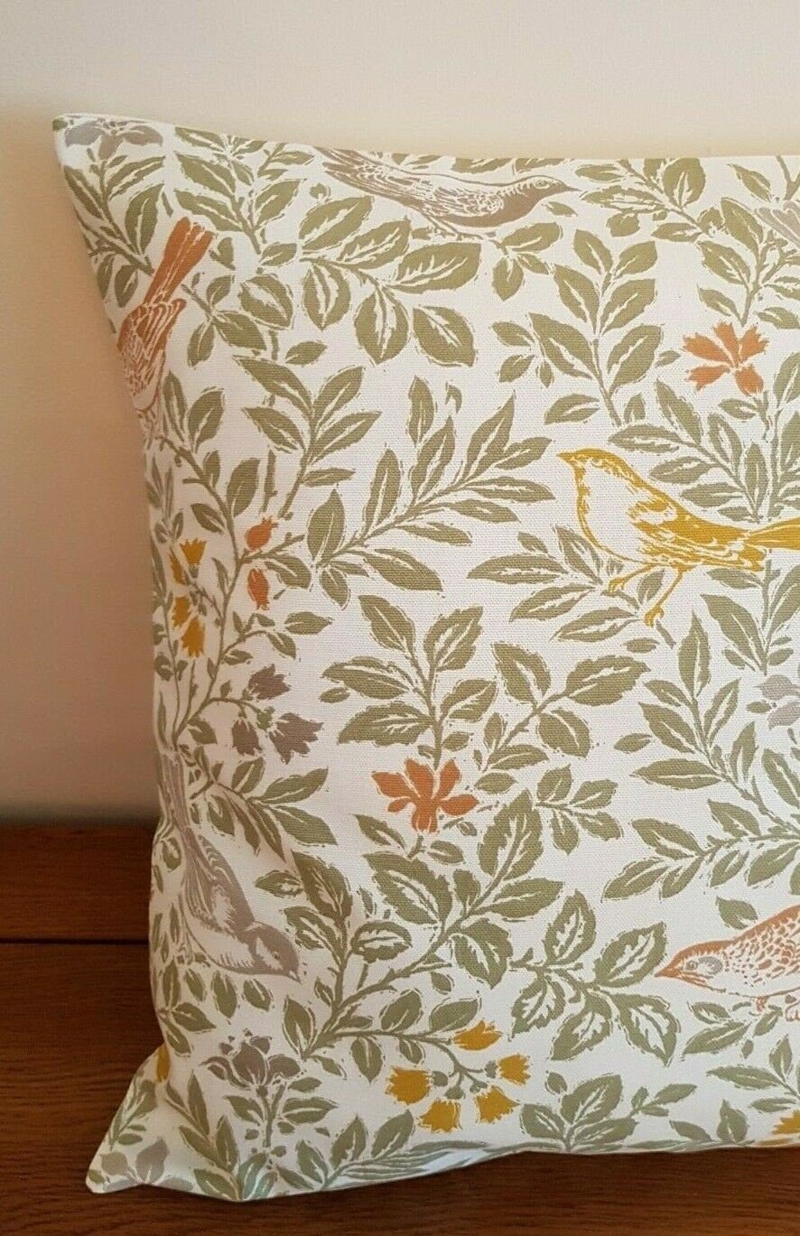 Cushion Cover Bird Song Autumn Green Orange Grey Yellow Bird Design 10" 12" 14" 16" 17" 18" 20" 22" 24" 26" Studio G Handmade 100% Cotton - CushionCoverAndDecor