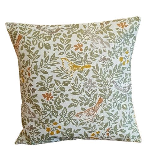 Cushion Cover Bird Song Autumn Green Orange Grey Yellow Bird Design 10" 12" 14" 16" 17" 18" 20" 22" 24" 26" Studio G Handmade 100% Cotton - CushionCoverAndDecor