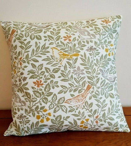 Cushion Cover Bird Song Autumn Green Orange Grey Yellow Bird Design 10" 12" 14" 16" 17" 18" 20" 22" 24" 26" Studio G Handmade 100% Cotton - CushionCoverAndDecor