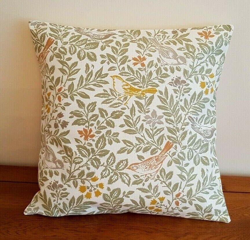 Cushion Cover Bird Song Autumn Green Orange Grey Yellow Bird Design 10" 12" 14" 16" 17" 18" 20" 22" 24" 26" Studio G Handmade 100% Cotton - CushionCoverAndDecor