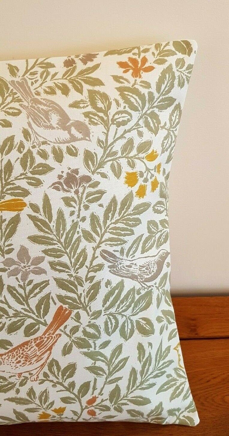 Cushion Cover Bird Song Autumn Green Orange Grey Yellow Bird Design 10" 12" 14" 16" 17" 18" 20" 22" 24" 26" Studio G Handmade 100% Cotton - CushionCoverAndDecor