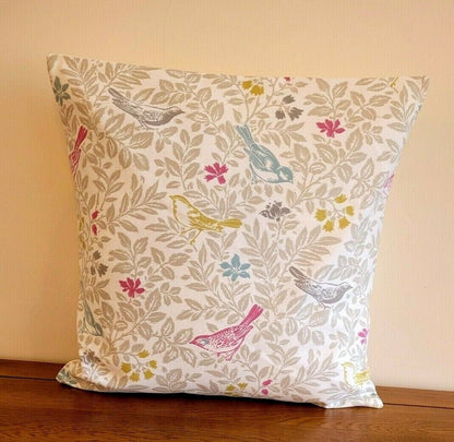 Cushion Cover Bird Song Floral Summer Beige Pink Blue Design 10" 12" 14" 16" 17" 18" 20" 22" 24" 26" Studio G Handmade 100% Cotton - CushionCoverAndDecor