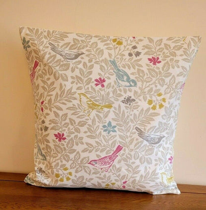 Cushion Cover Bird Song Floral Summer Beige Pink Blue Design 10" 12" 14" 16" 17" 18" 20" 22" 24" 26" Studio G Handmade 100% Cotton - CushionCoverAndDecor