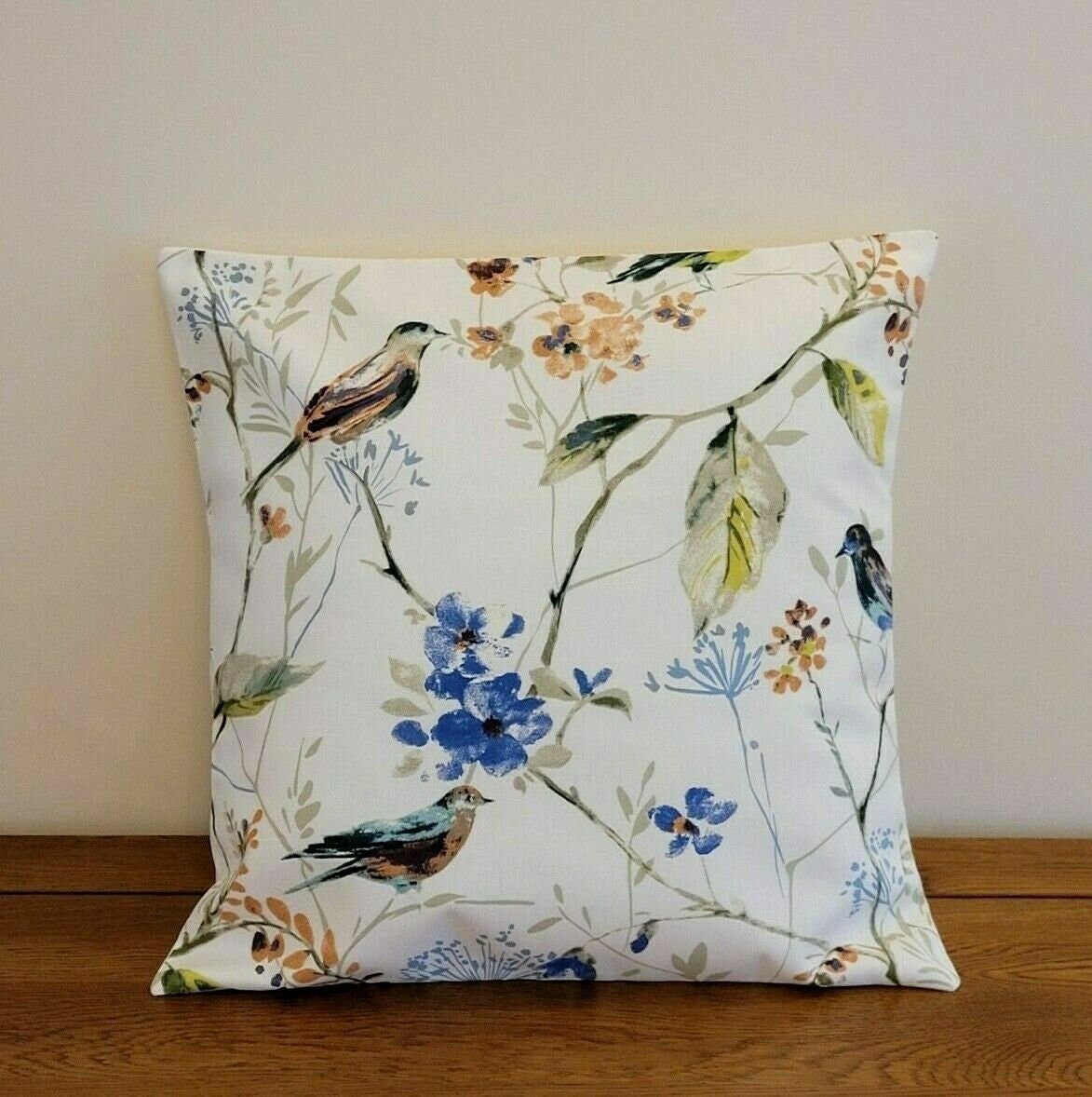 Cushion Cover Birdsong Sapphire Blue Birds Floral Design , Pillow Cover UK 10" 12" 14" 16" 17" 18" 20" 22" 24" 26" - CushionCoverAndDecor