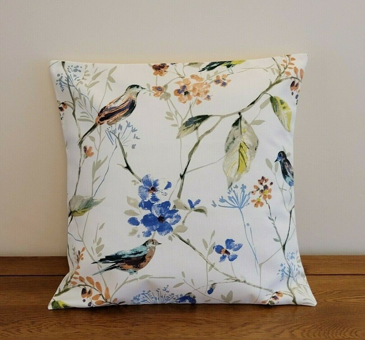 Cushion Cover Birdsong Sapphire Blue Birds Floral Design , Pillow Cover UK 10" 12" 14" 16" 17" 18" 20" 22" 24" 26" - CushionCoverAndDecor