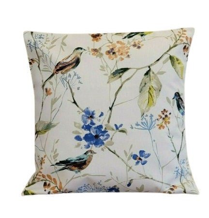 Cushion Cover Birdsong Sapphire Blue Birds Floral Design , Pillow Cover UK 10" 12" 14" 16" 17" 18" 20" 22" 24" 26" - CushionCoverAndDecor