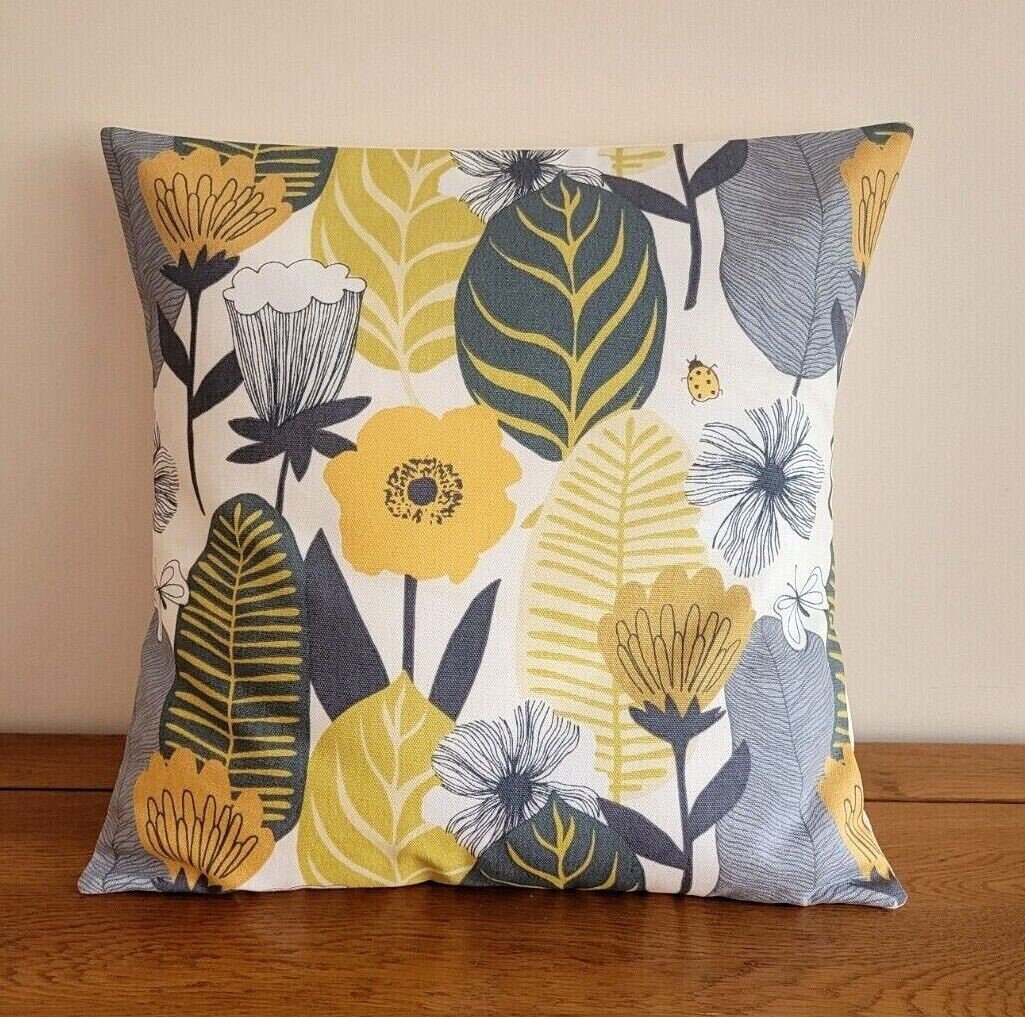 Cushion Cover Blooma Floral Saffron Yellow Design 10" 12" 14" 16" 17" 18" 20" 22" 24" 26" Handmade 100% Cotton - CushionCoverAndDecor