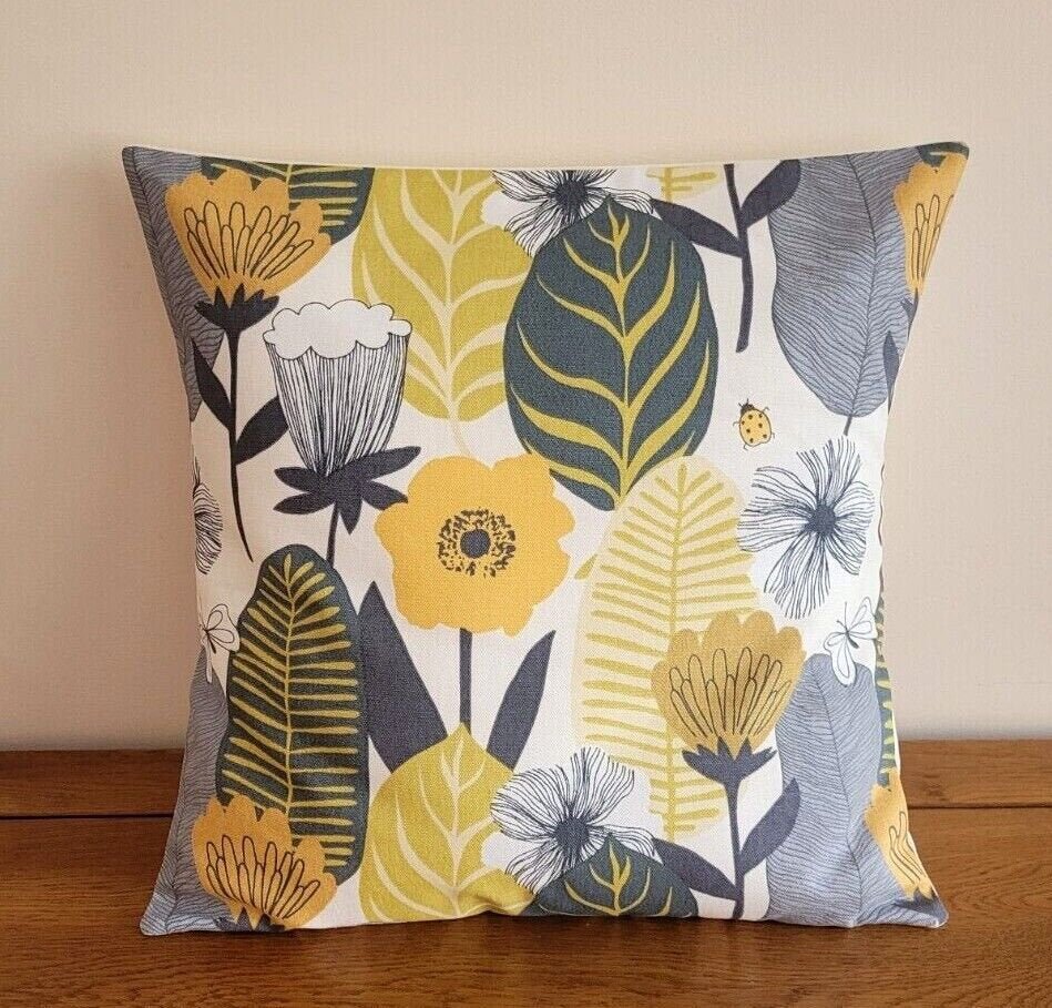 Cushion Cover Blooma Floral Saffron Yellow Design 10" 12" 14" 16" 17" 18" 20" 22" 24" 26" Handmade 100% Cotton - CushionCoverAndDecor