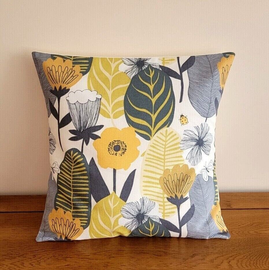 Cushion Cover Blooma Floral Saffron Yellow Design 10" 12" 14" 16" 17" 18" 20" 22" 24" 26" Handmade 100% Cotton - CushionCoverAndDecor