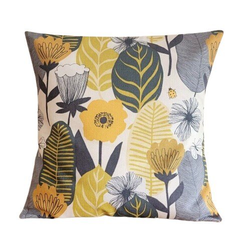 Cushion Cover Blooma Floral Saffron Yellow Design 10" 12" 14" 16" 17" 18" 20" 22" 24" 26" Handmade 100% Cotton - CushionCoverAndDecor