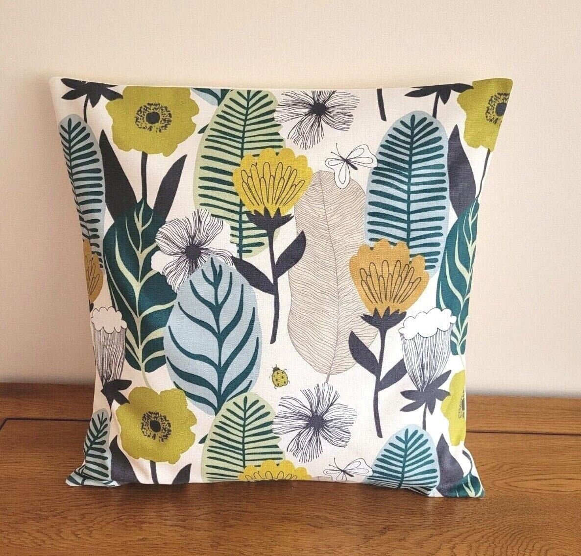 Cushion Cover Blooma Floral Spruce Green Design 10" 12" 14" 16" 17" 18" 20" 22" 24" 26" Handmade 100% Cotton - CushionCoverAndDecor