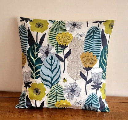 Cushion Cover Blooma Floral Spruce Green Design 10" 12" 14" 16" 17" 18" 20" 22" 24" 26" Handmade 100% Cotton - CushionCoverAndDecor